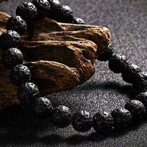 Black Lava 8mm Beaded Bracelet, Brand New